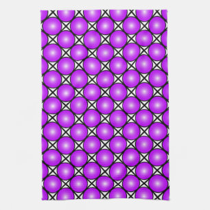 Linge De Cuisine Motif à pois rose magenta sur fond quadrillé noir