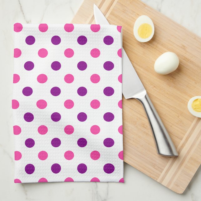 Linge De Cuisine Motif à pois rose violet blanc  (Quart Plié)