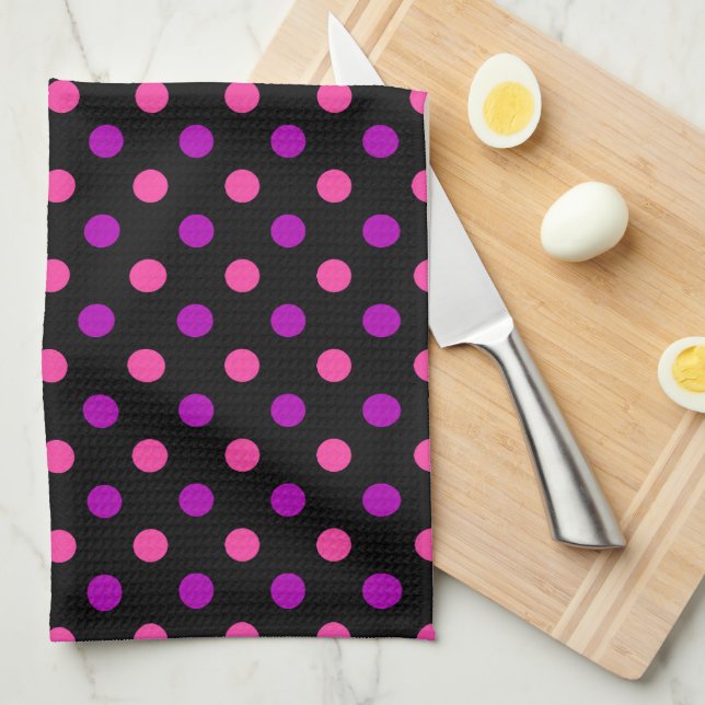 Linge De Cuisine Motif à pois rose violet noir  (Quart Plié)