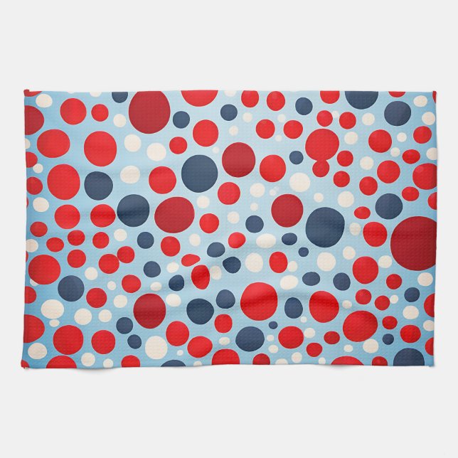 Linge De Cuisine Motif à pois rouge bleu (Horizontal)