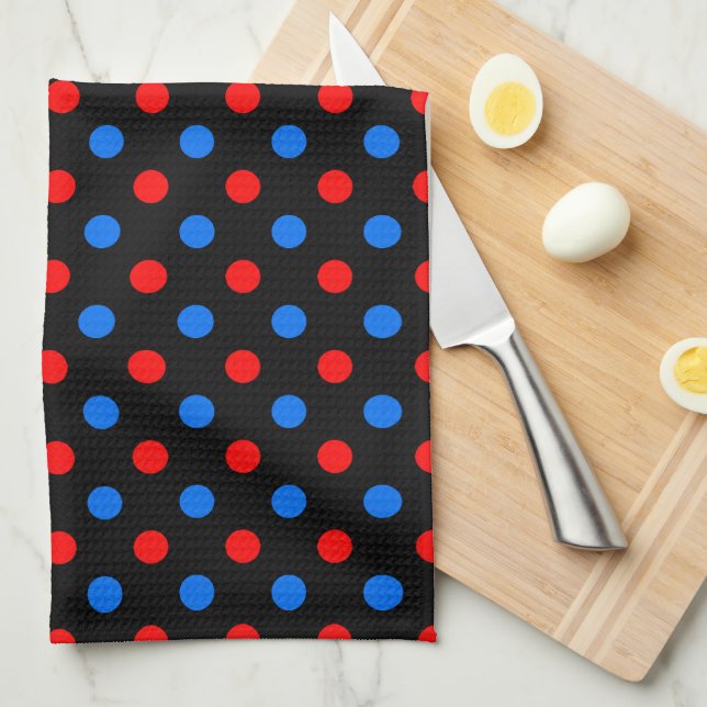 Linge De Cuisine Motif à pois rouges bleus noirs  (Quart Plié)