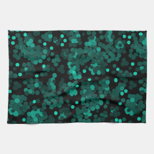 Linge De Cuisine Motif à pois vert turquoise sur noir