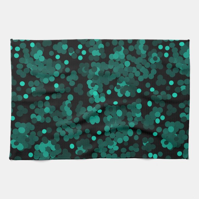 Linge De Cuisine Motif à pois vert turquoise sur noir (Horizontal)