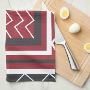 Linge De Cuisine Motif à rayures chevron carré gris blanc rouge