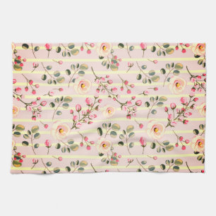 Linge De Cuisine Motif à rayures florales rose pâle
