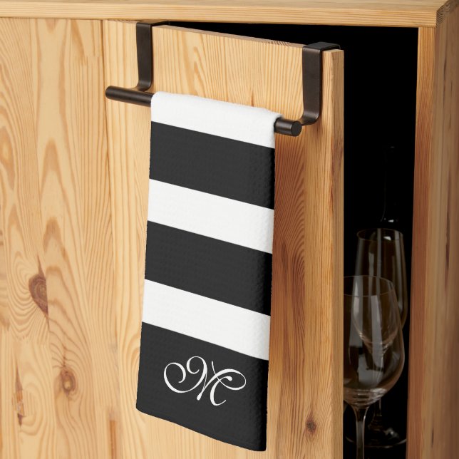 Linge De Cuisine Motif à rayures noir et blanc (Pliage en tiers)