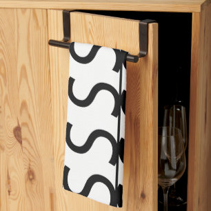 Linge De Cuisine Motif à rayures ondulées noir et blanc