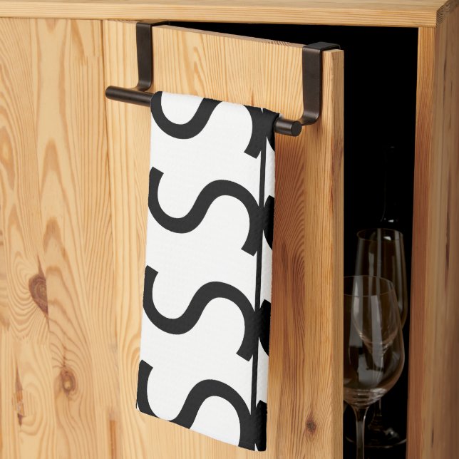 Linge De Cuisine Motif à rayures ondulées noir et blanc    (Pliage en tiers)