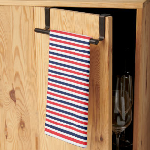 Linge De Cuisine Motif à rayures rouge, bleu et blanc