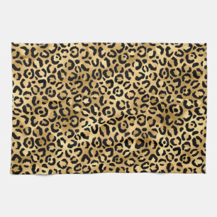 Linge De Cuisine Motif à taches de léopard en feuille d'or et noir