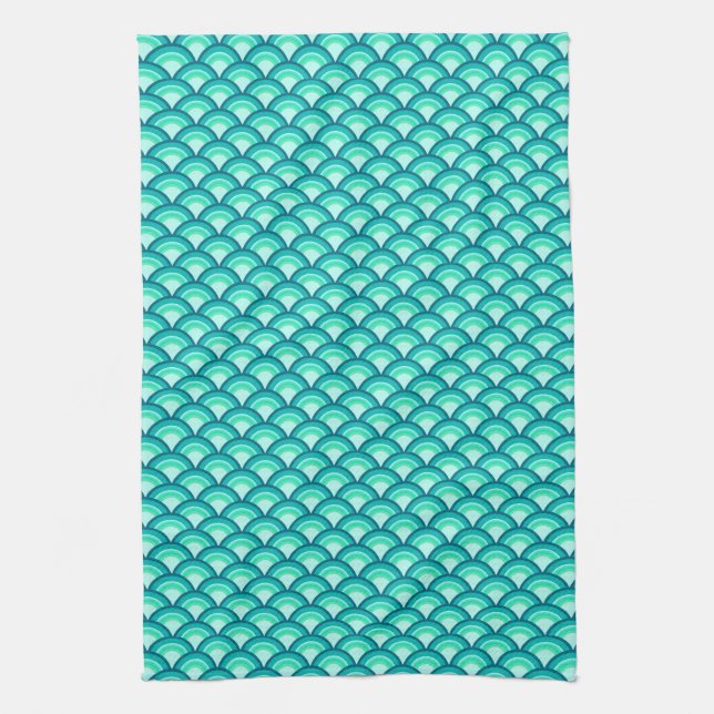 Linge De Cuisine Motif à vagues Art déco - tons turquoise (Vertical)