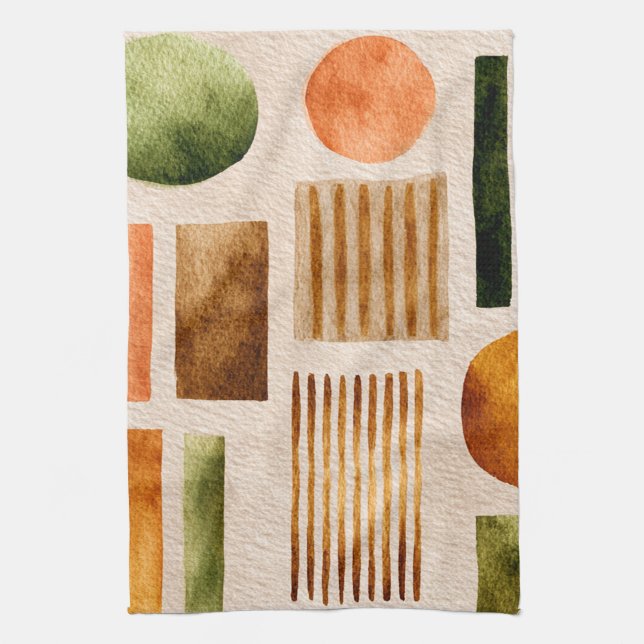 Linge De Cuisine Motif Abstrait Aquarelle Terreuse - Boho Organique (Vertical)