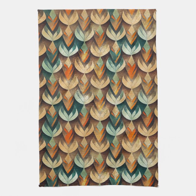 Linge De Cuisine Motif Abstrait Art Déco Or Sarcelle Luxe (Vertical)