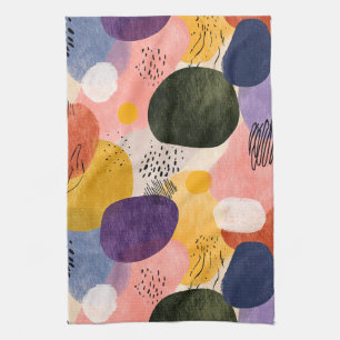 Linge De Cuisine Motif Abstrait Boho vibrant Formes organiques