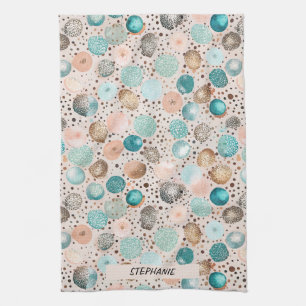 Linge De Cuisine Motif Abstrait chatoyant en Turquoise, Rose