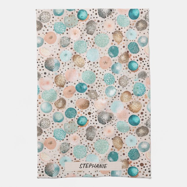 Linge De Cuisine Motif Abstrait chatoyant en Turquoise, Rose (Vertical)