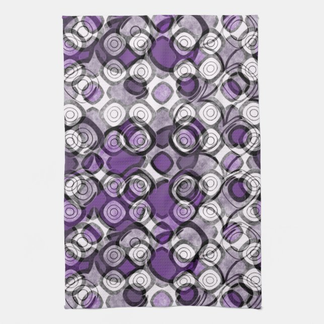 Linge De Cuisine Motif abstrait de cercles violets, gris et noirs (Vertical)