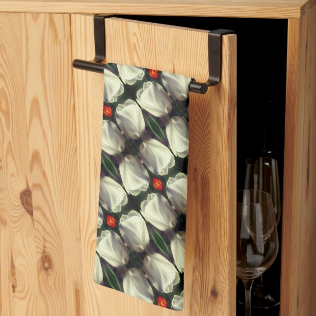 Linge De Cuisine Motif Abstrait de la Fleur de Tulipe blanche (Pliage en tiers)