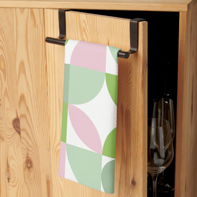 Linge De Cuisine Motif Abstrait géométrique rose et vert (Pliage en tiers)