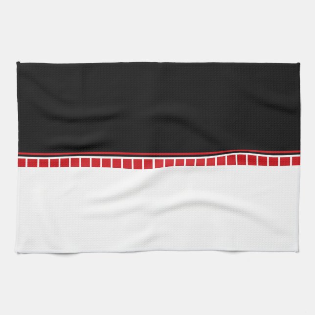 Linge De Cuisine Motif abstrait gras noir blanc et rouge (Horizontal)