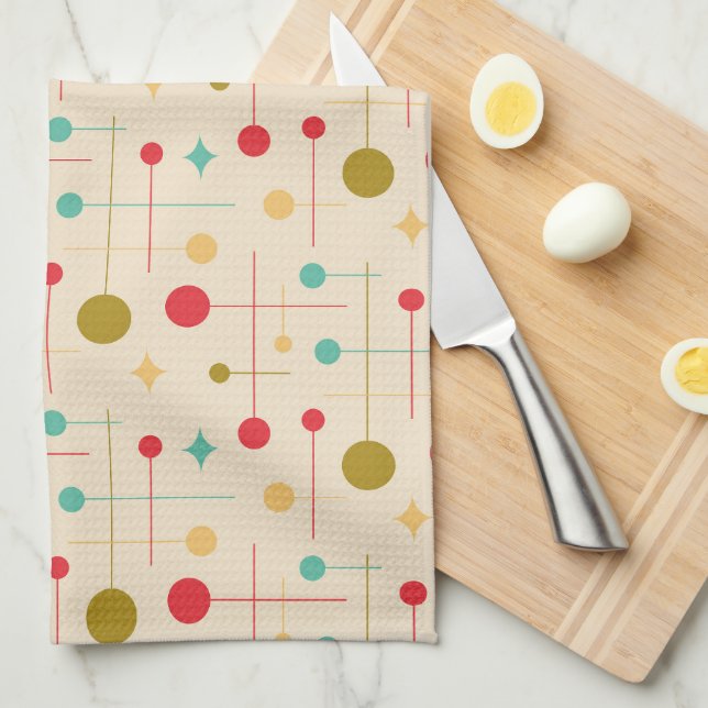Linge De Cuisine Motif Abstrait Moderne du Milieu du Siècle 29 Crèm (Quart Plié)