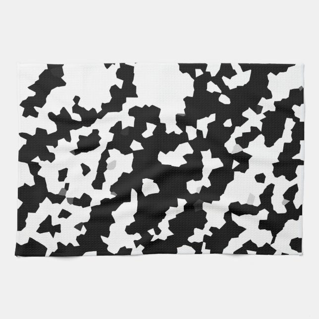 Linge De Cuisine Motif Abstrait noir blanc fractal irrégulier (Horizontal)
