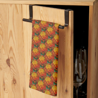Linge De Cuisine Motif Abstrait orange jaune vert      