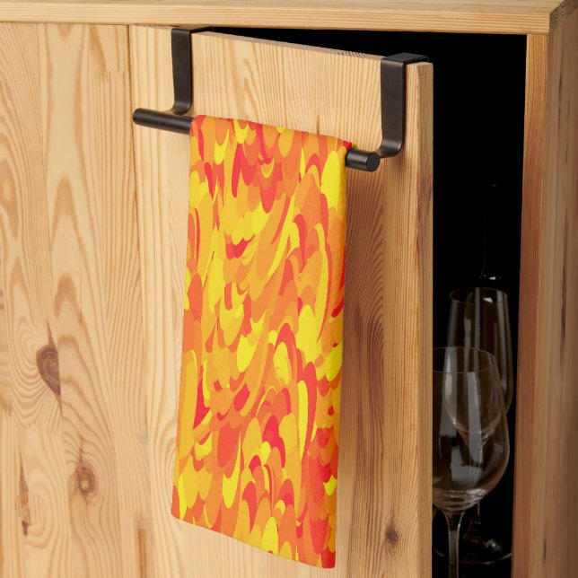 Linge De Cuisine Motif Abstrait Orange Rouge Jaune (Pliage en tiers)
