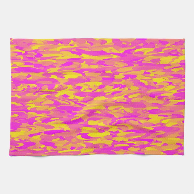 Linge De Cuisine Motif Abstrait rose jaune orange (Horizontal)