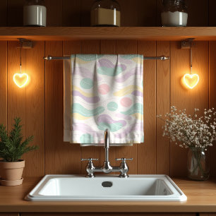 Linge De Cuisine Motif Abstrait Sans Couture Pastel Vagues et Cercl