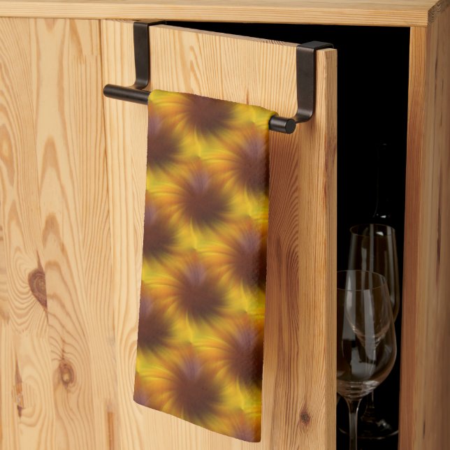 Linge De Cuisine Motif abstrait tourbillonnant brun et jaune     (Pliage en tiers)