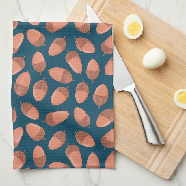 Linge De Cuisine Motif Acorn bleu (Quart Plié)
