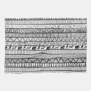 Linge De Cuisine Motif africain tribal noir blanc