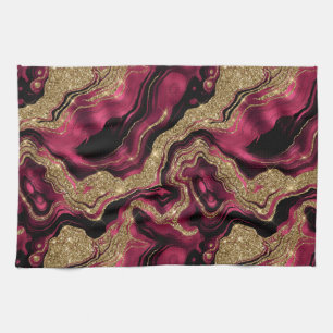 Linge De Cuisine Motif agate élégant rouge et doré pailleté