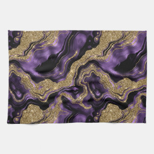 Linge De Cuisine Motif agate scintillant violet et or élégant