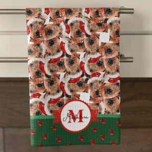 Linge De Cuisine Motif Airedale Terrier Monogramme Noël Chien