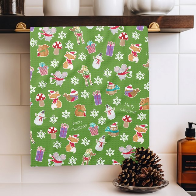 Linge De Cuisine Motif animal de bois vert Joyeux Noël (Créateur téléchargé)
