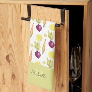 Linge De Cuisine Motif aquarelle betteraves citron et carottes mign