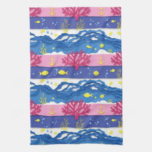 Linge De Cuisine Motif aquarelle nautique rétro (13)