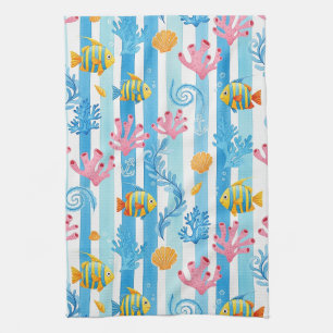 Linge De Cuisine Motif aquarelle nautique rétro (14)