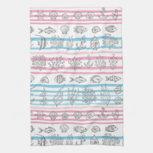 Linge De Cuisine Motif aquarelle nautique rétro (15)