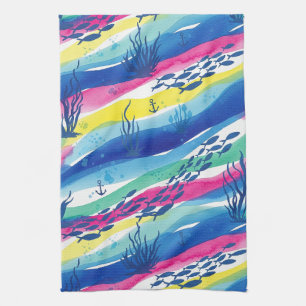 Linge De Cuisine Motif aquarelle nautique rétro (3)