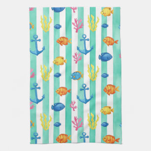 Linge De Cuisine Motif aquarelle nautique rétro (9)