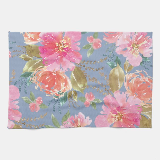 Linge De Cuisine Motif Aquarelle rose Peony (Horizontal)
