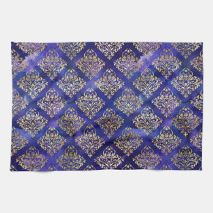 Linge De Cuisine Motif aquarelle violet avec damas doré