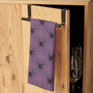 Linge De Cuisine Motif araignées violettes et noires Halloween