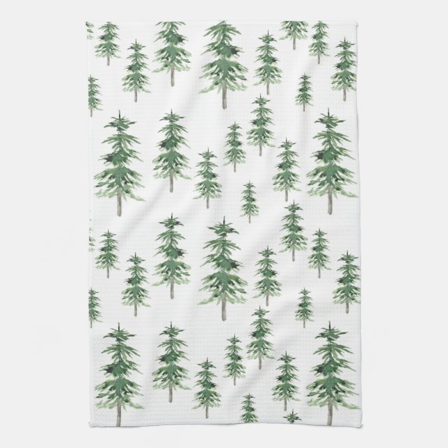 Linge De Cuisine Motif Arbre de pins aquarelle (Vertical)