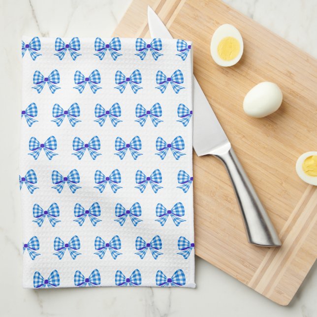 Linge De Cuisine Motif arc en vichy bleu blanc (Quart Plié)