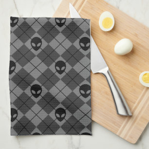 Linge De Cuisine Motif Argyle Alien Noir et Gris
