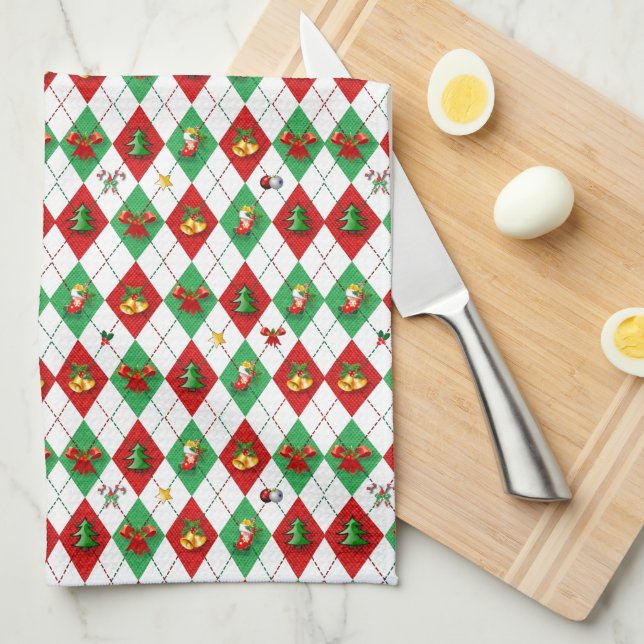 Linge De Cuisine Motif Argyle de Noël (Quart Plié)